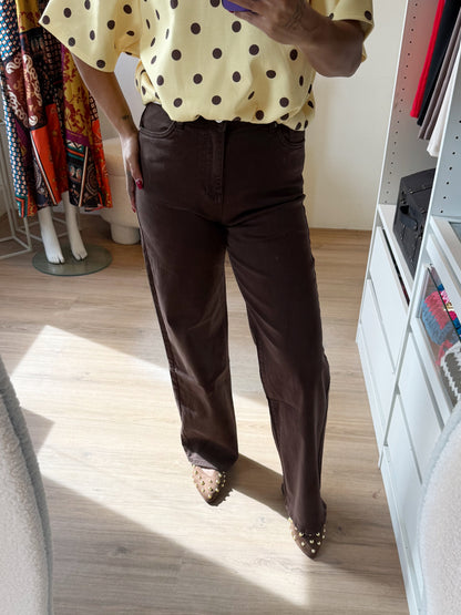 Jeans straight fit wide leg choco bruin