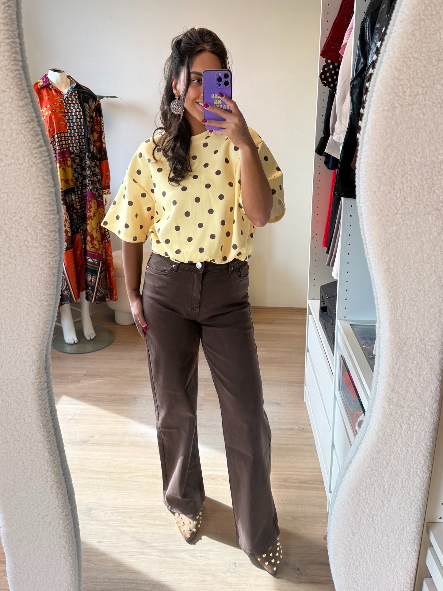 Jeans straight fit wide leg choco bruin