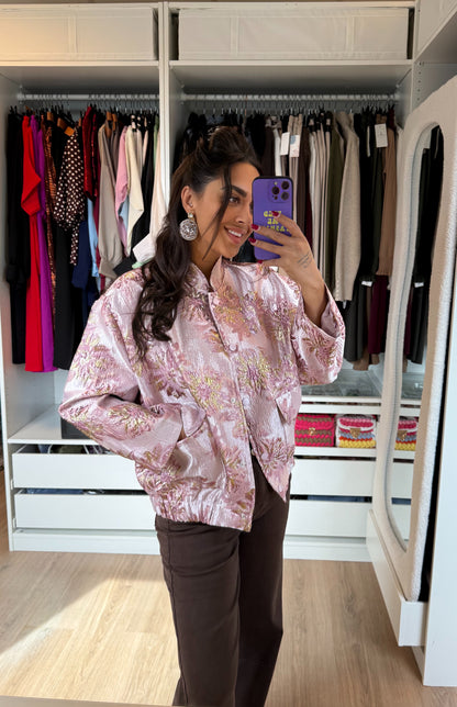 Jacket van jacquard met bloemenprint roze