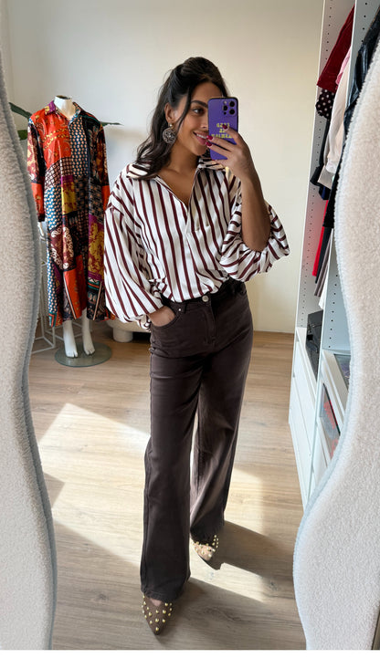 Jeans straight fit wide leg choco bruin