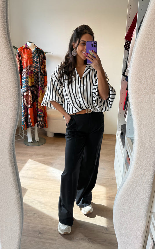 Pantalon straight fit met riem zwart