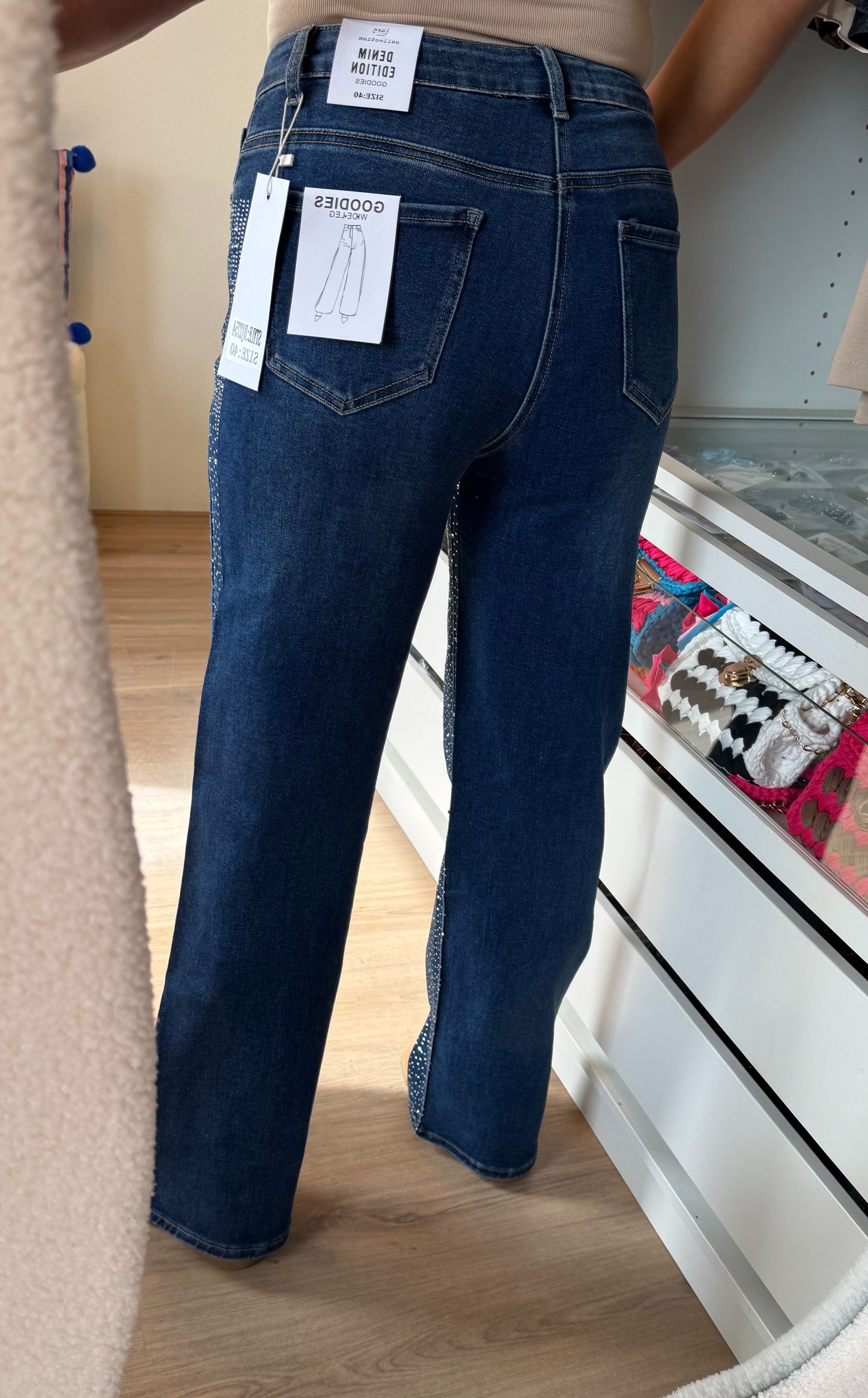 Jeans straight fit glitter all-over denimblauw