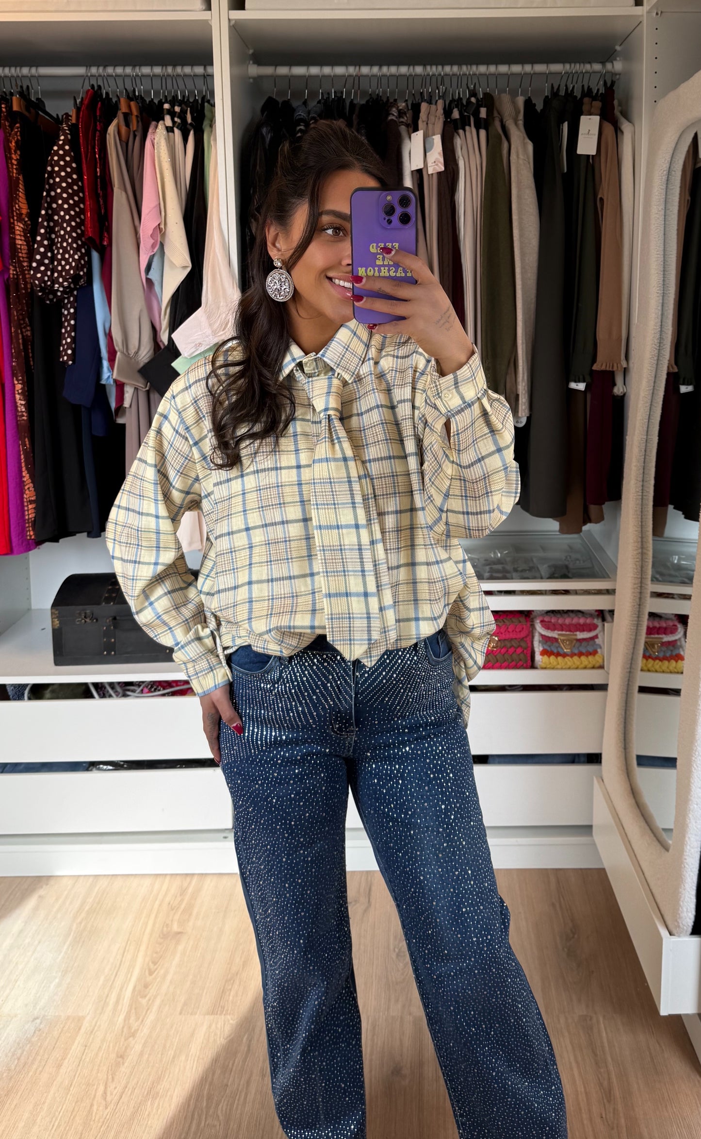 Jeans straight fit glitter all-over denimblauw