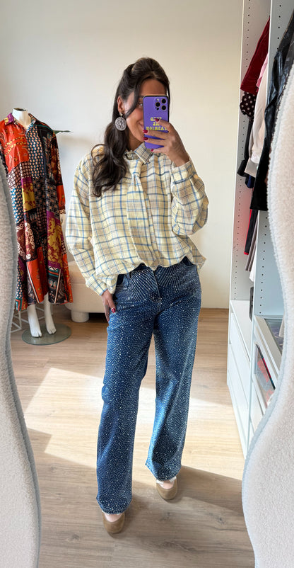 Jeans straight fit glitter all-over denimblauw