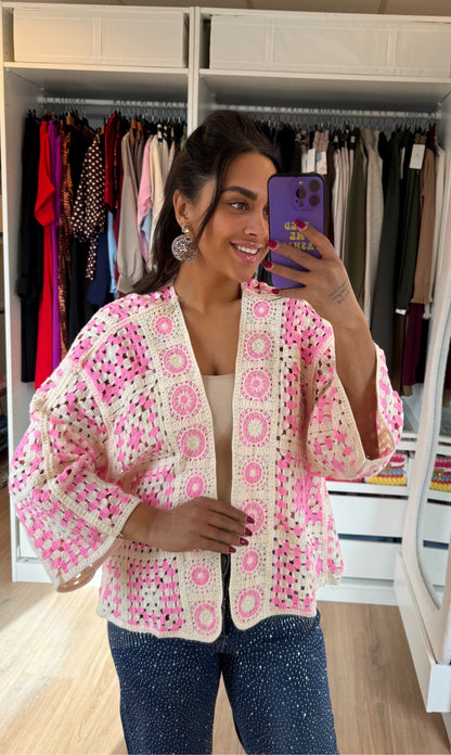 Crochet vest roze & beige