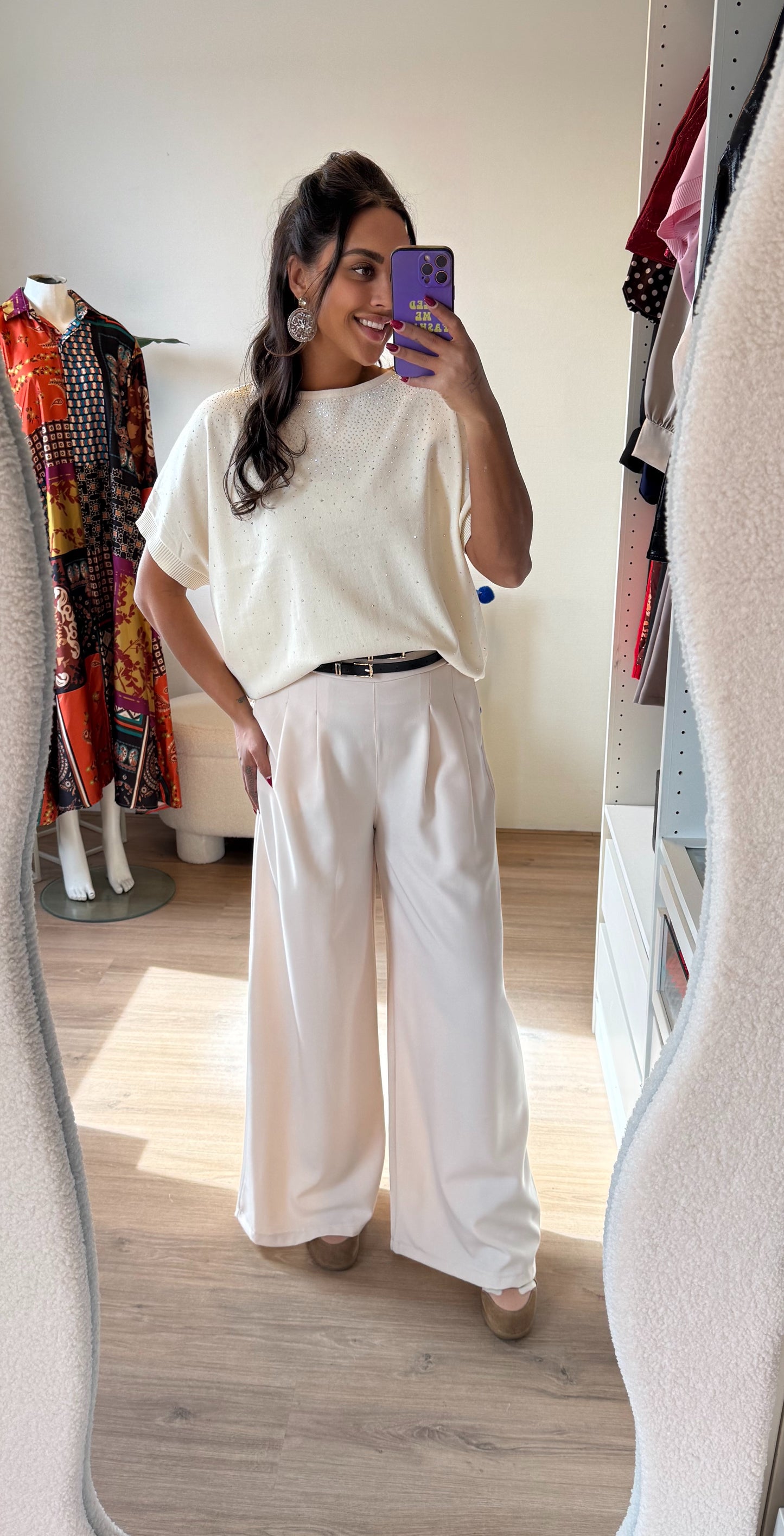 Wide leg pantalon beige