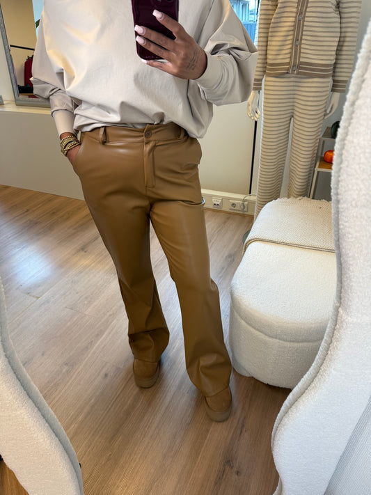 Liv leatherlook straight fit pants camel