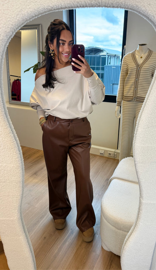 Liv leatherlook straight fit pants choco