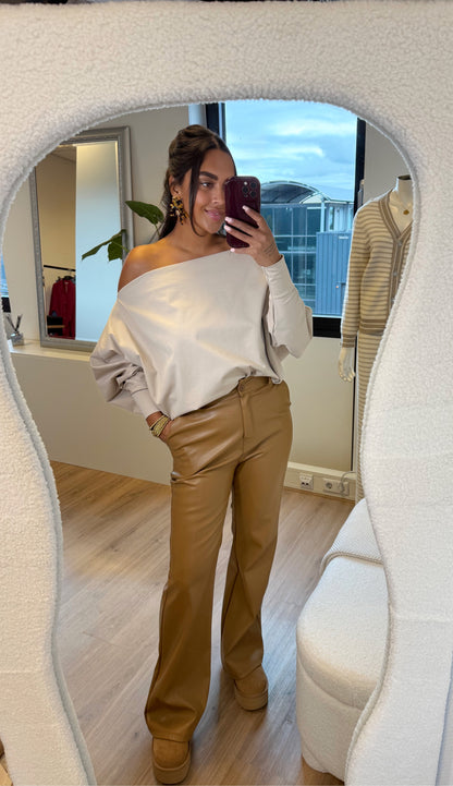 Liv leatherlook straight fit pants camel