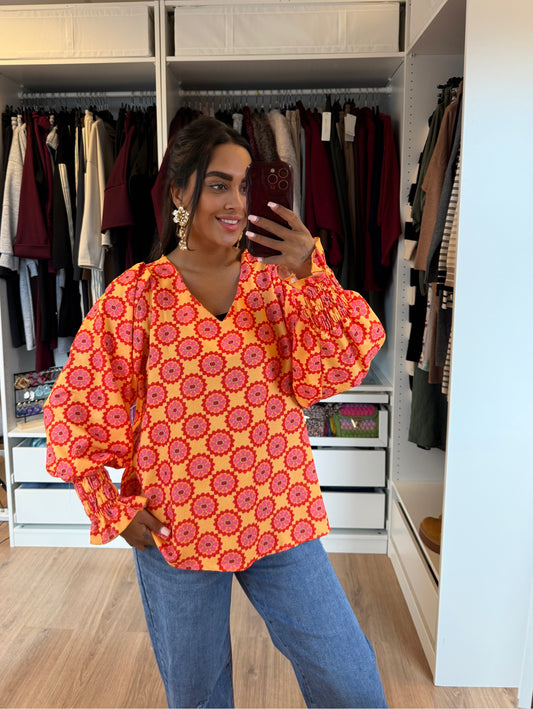 Olivia blouse orange & red