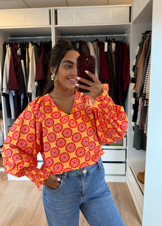 Olivia blouse orange & red