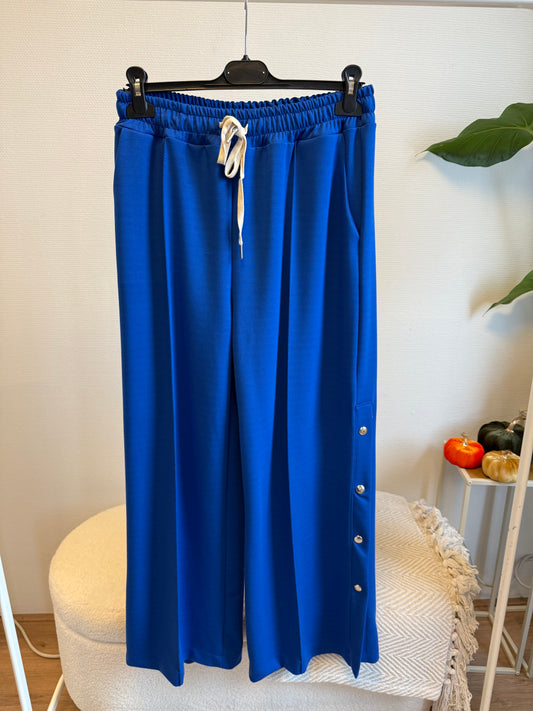 Button wide leg jogger kobalt