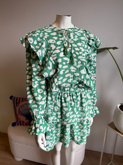 Florine ruffle set mint & white