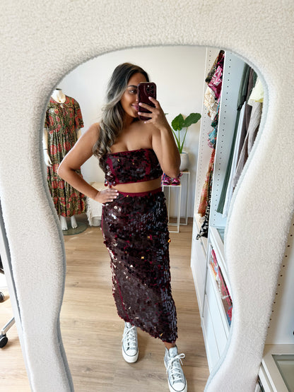 Bella sequin two piece bordeaux