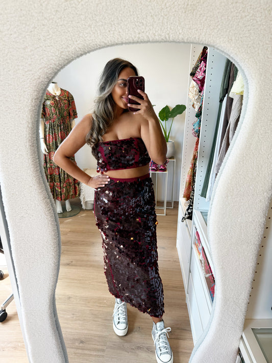 Bella sequin two piece bordeaux
