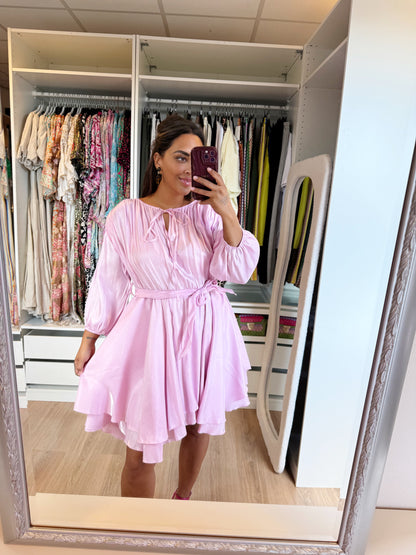 Savannah silky ruffle dress babypink