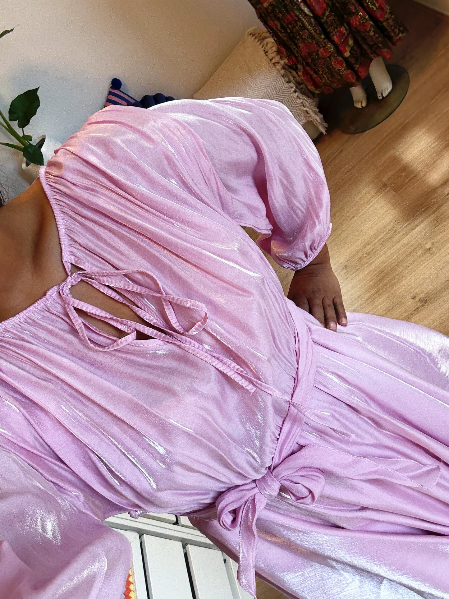 Savannah silky ruffle dress babypink