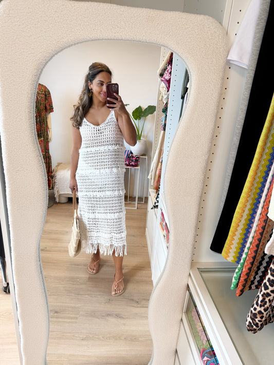 Clover cover up crochet dress white