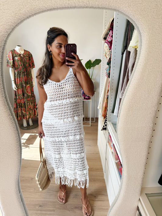 Clover cover up crochet dress white