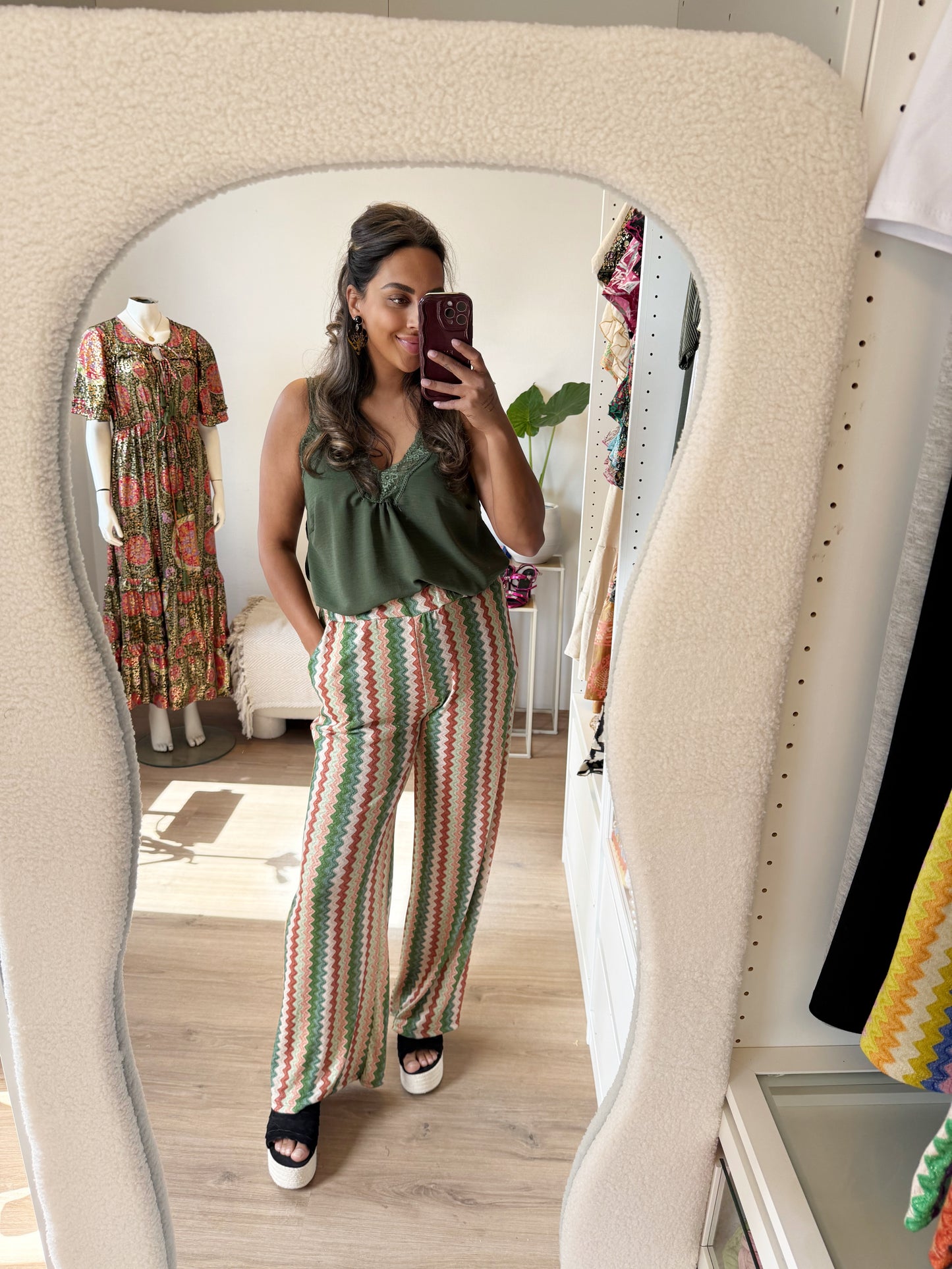 Abby soft glitter aztec pants army
