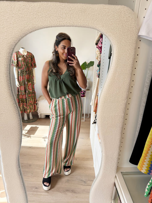 Abby soft glitter aztec pants army