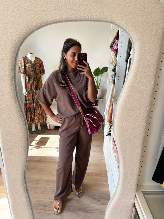 Charlie two piece crepe set choco brown