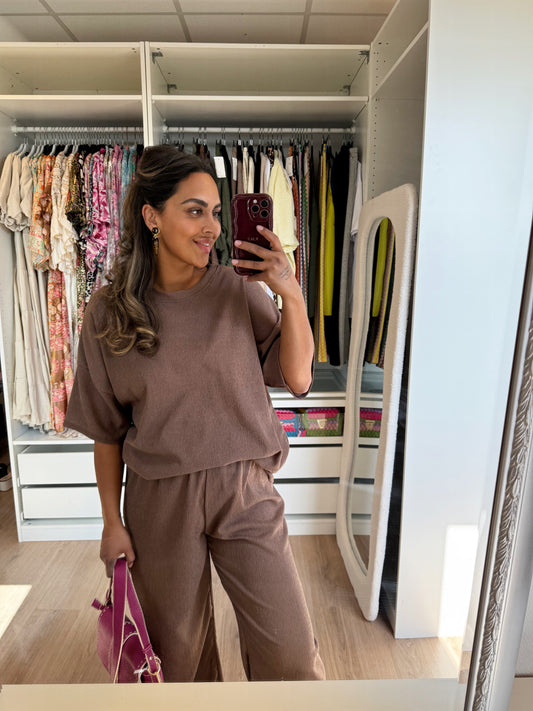 Charlie two piece crepe set choco brown