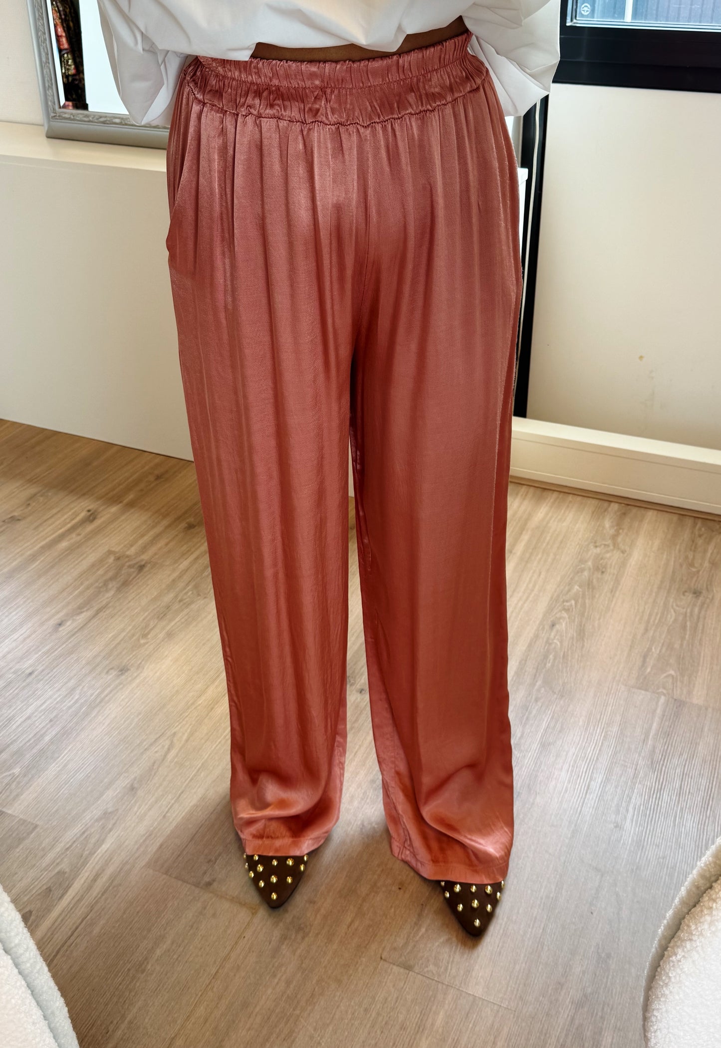 Satijnen broek van viscose oudroze