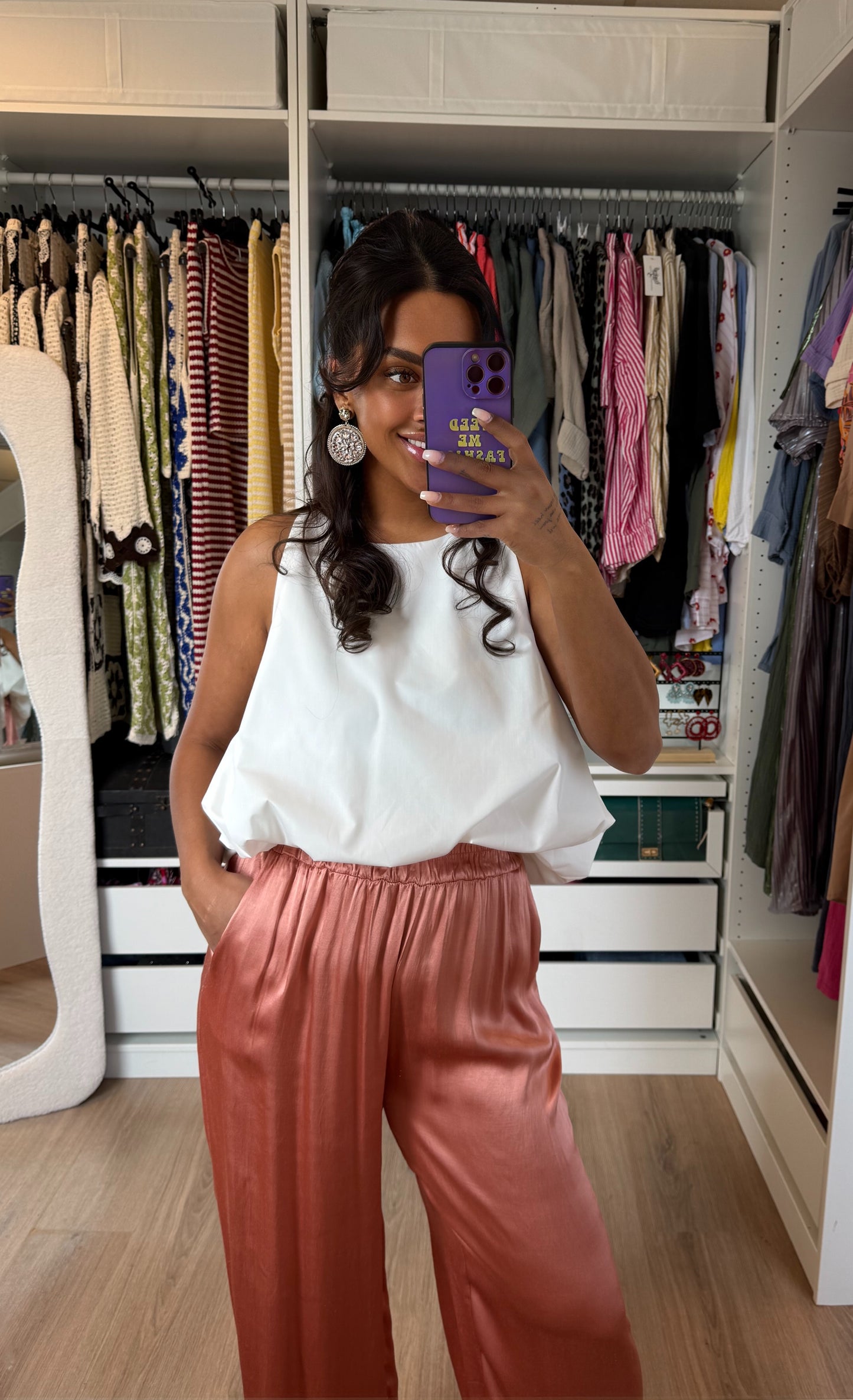 Satijnen broek van viscose oudroze