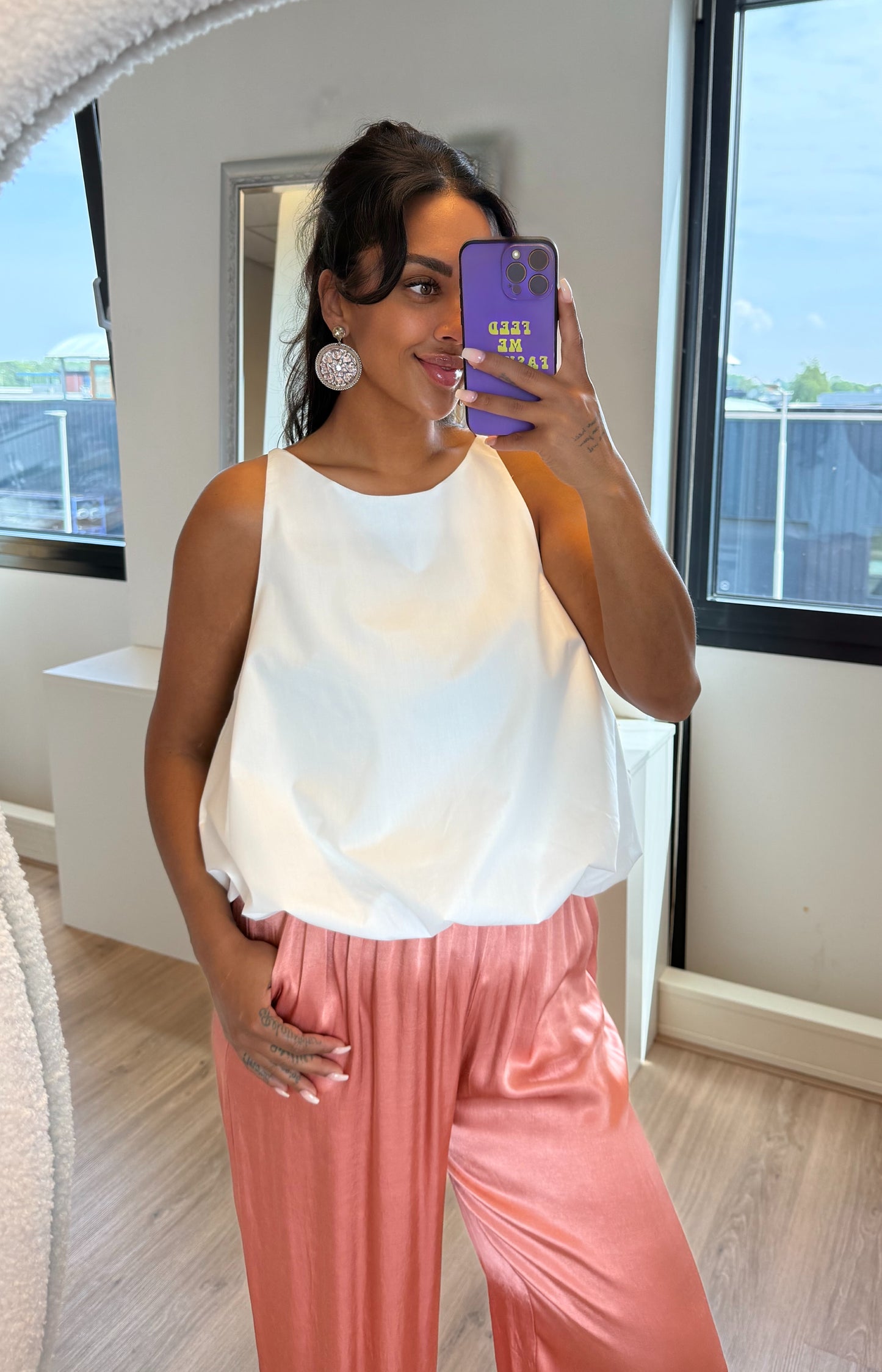 Satijnen broek van viscose oudroze