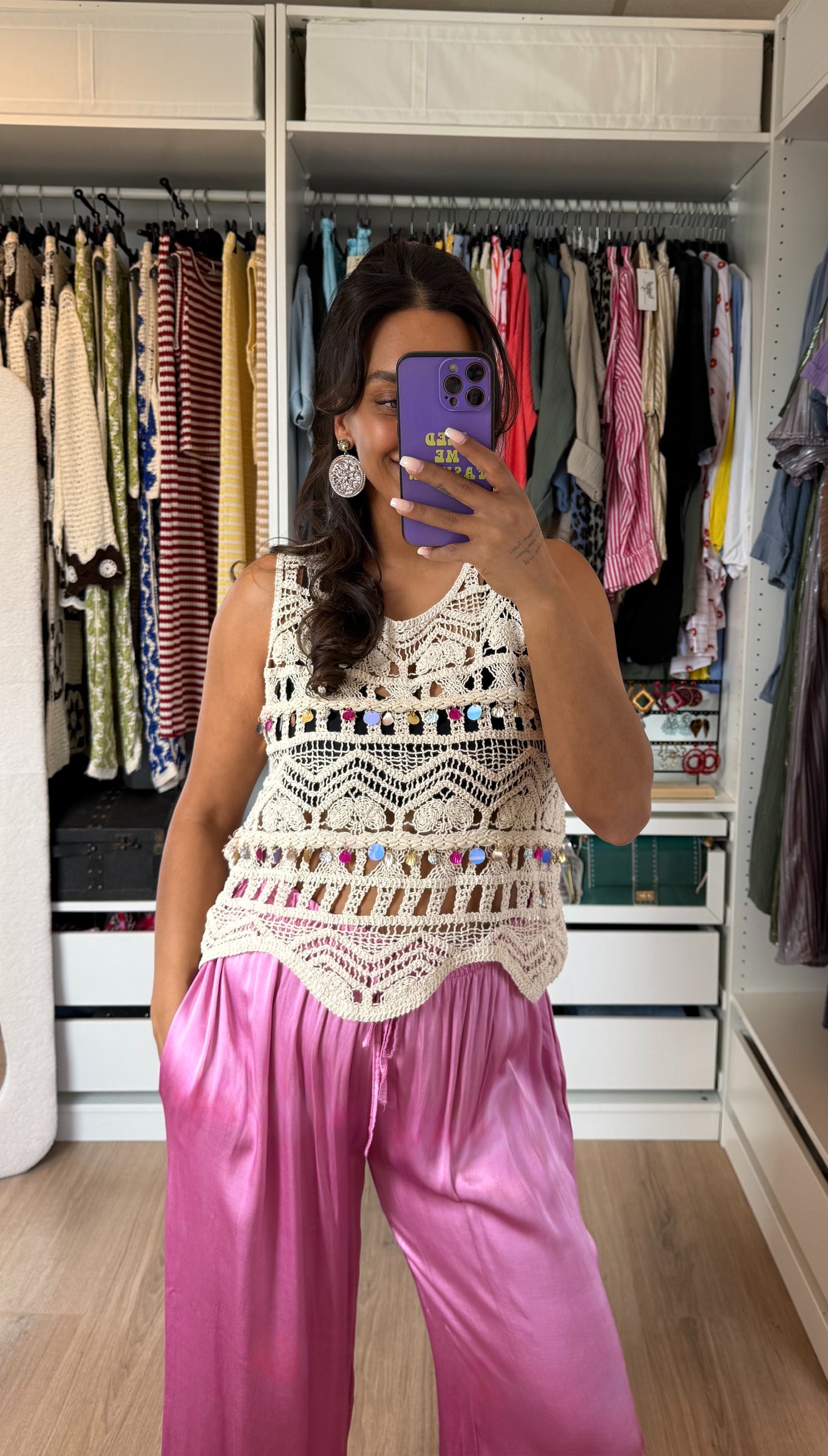 Satijnen broek wide fit roze