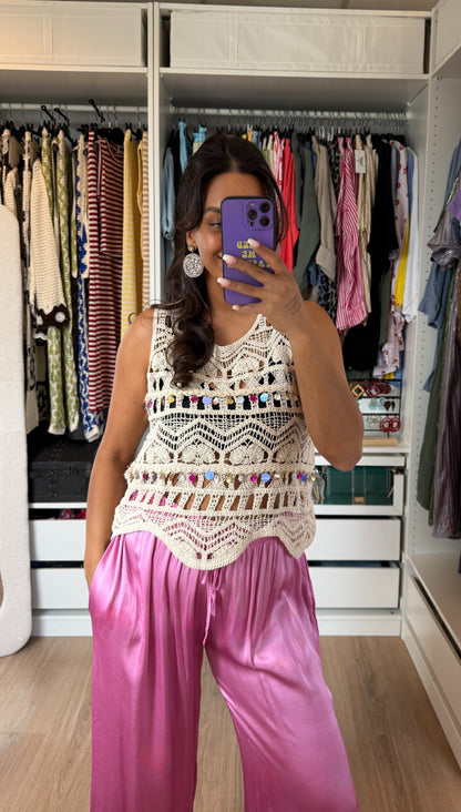 Satijnen broek wide fit roze