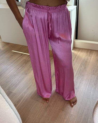 Satijnen broek wide fit roze