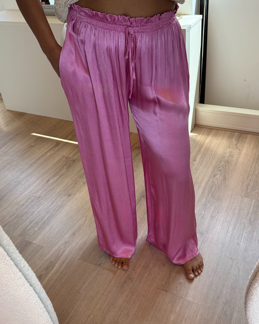 Satijnen broek wide fit roze