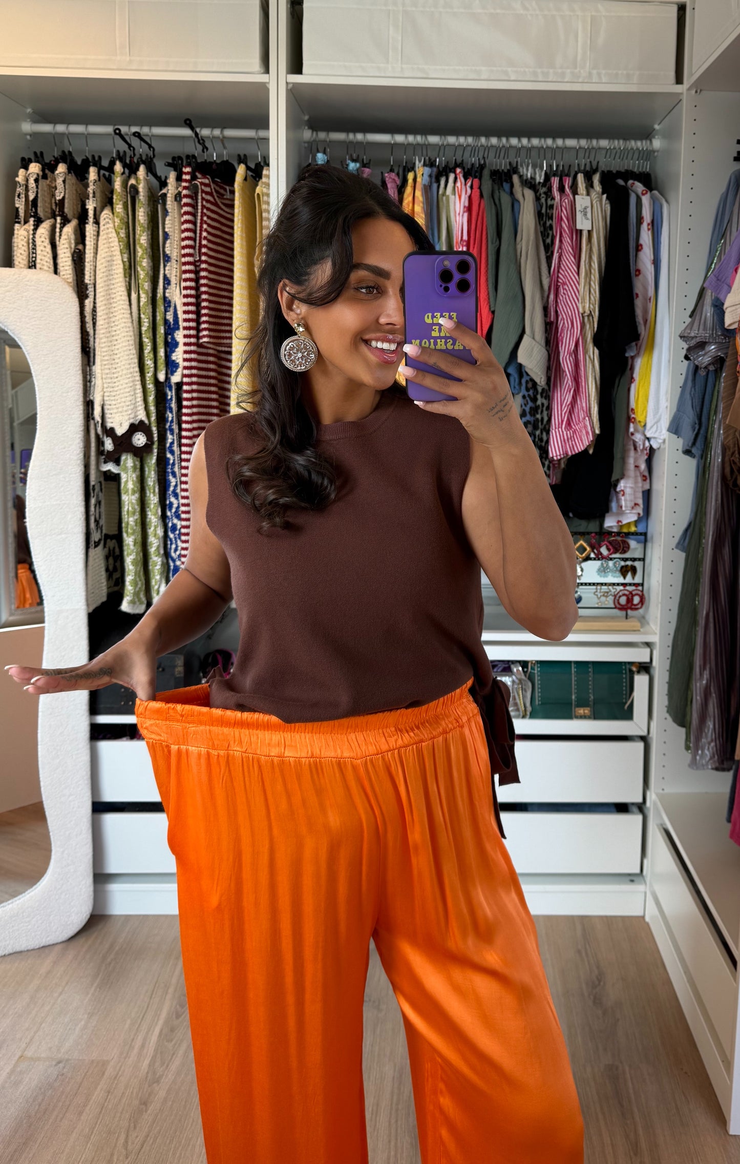 Satijnen broek van viscose oranje