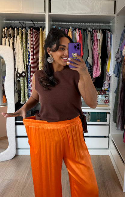 Satijnen broek van viscose oranje