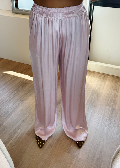 Satijnen broek van viscose lichtroze