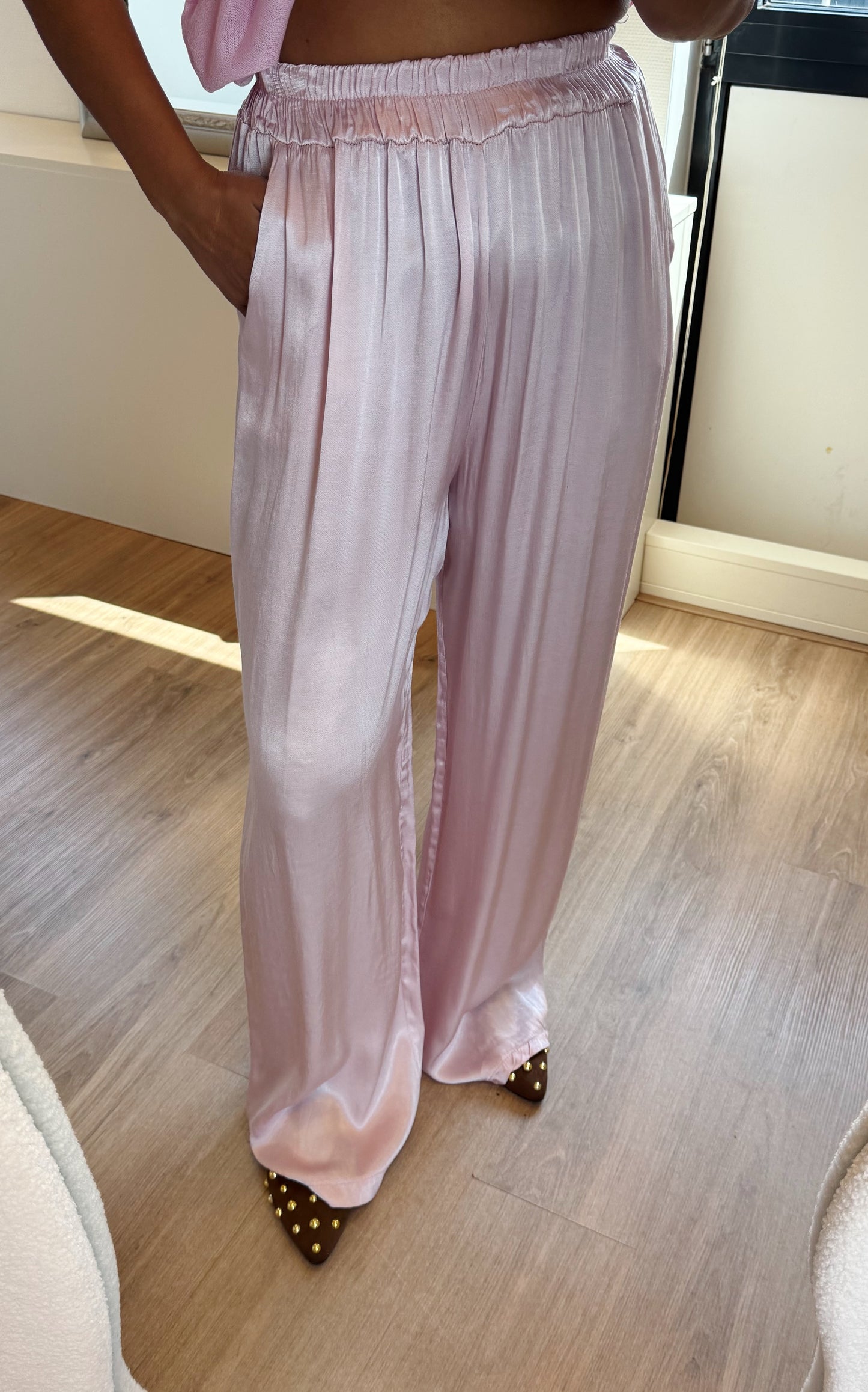 Satijnen broek van viscose lichtroze