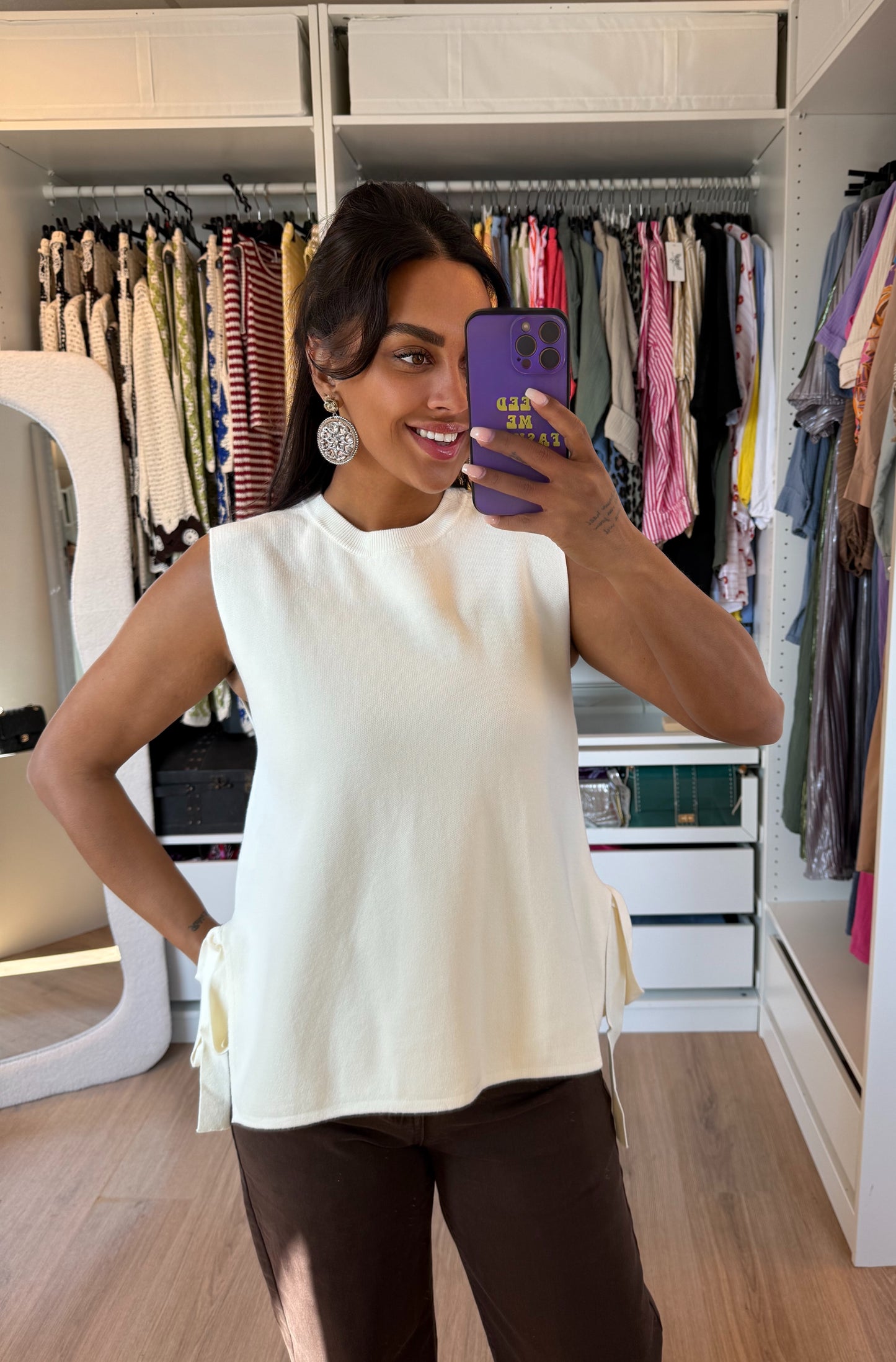 Top met strikken beige