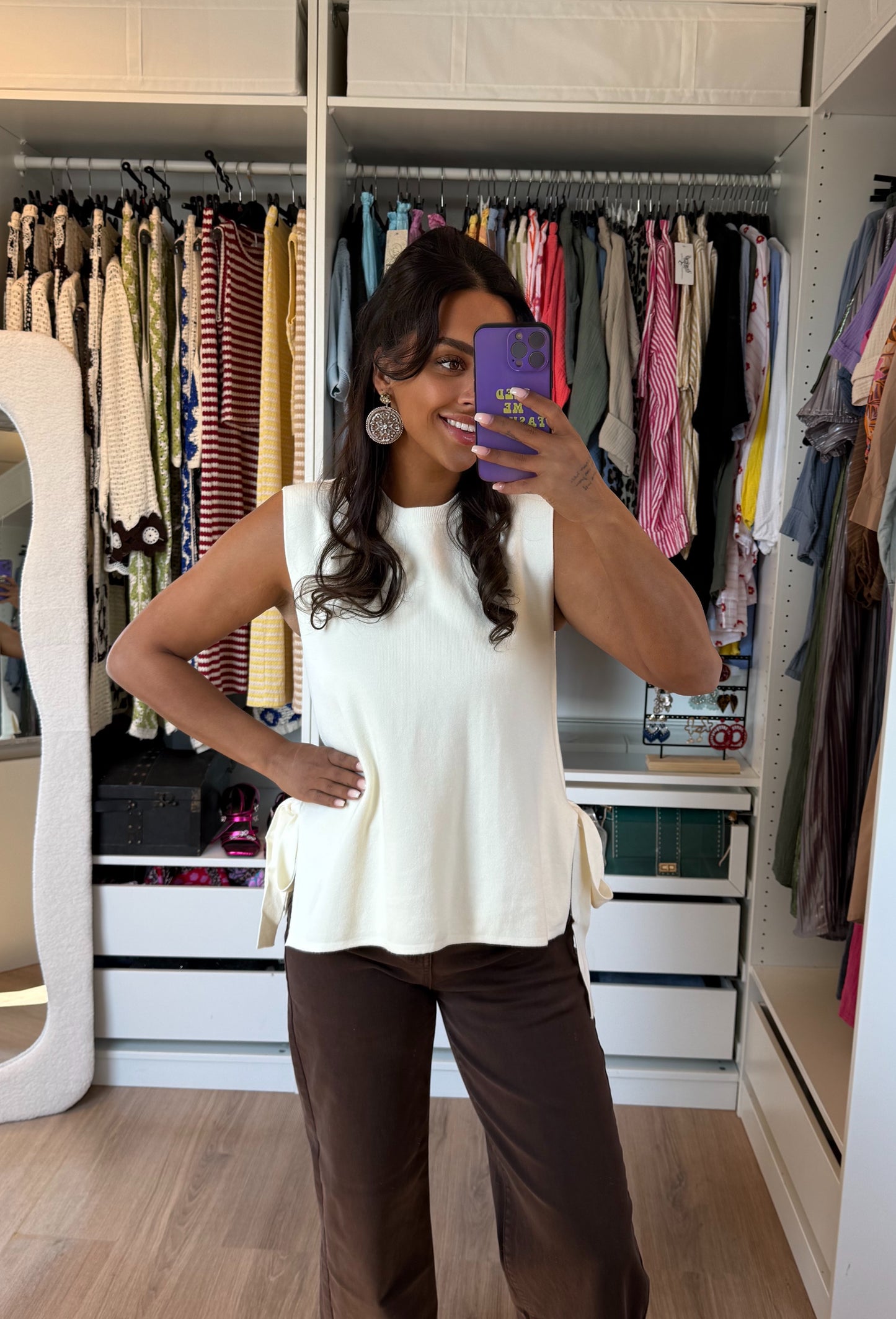 Top met strikken beige