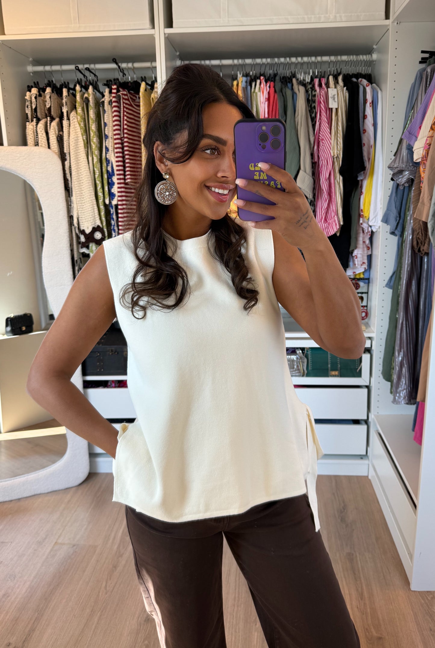 Top met strikken beige