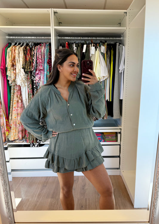 Cleo crushed cotton jumpsuit army
