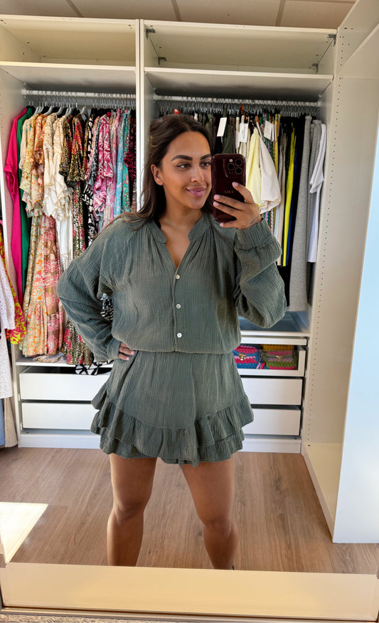 Cleo crushed cotton jumpsuit army
