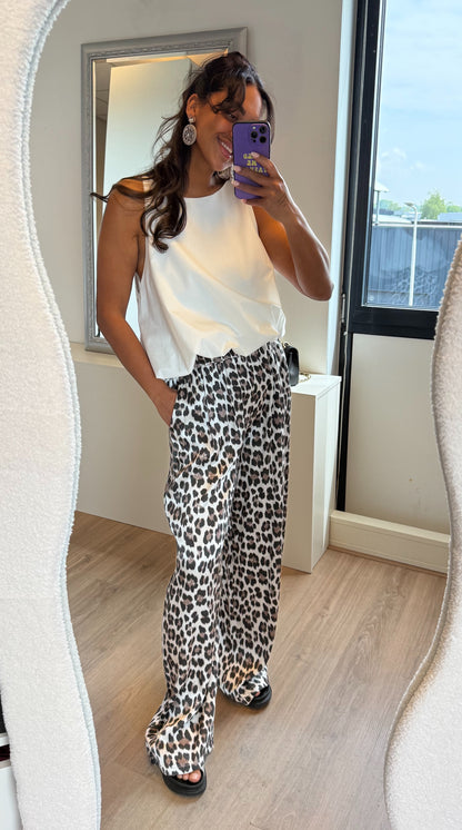Satijnen broek van viscose panterprint