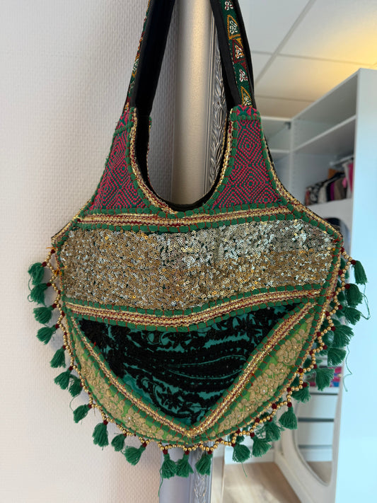 India sequin bag green