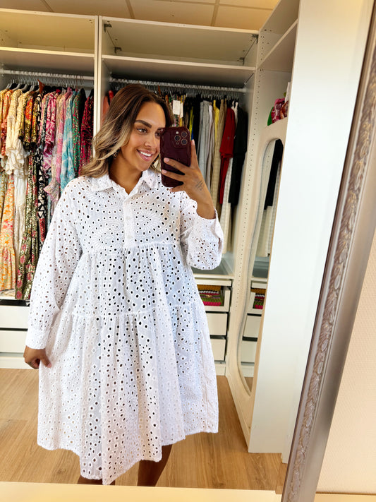 Broderie cotton midi dress white