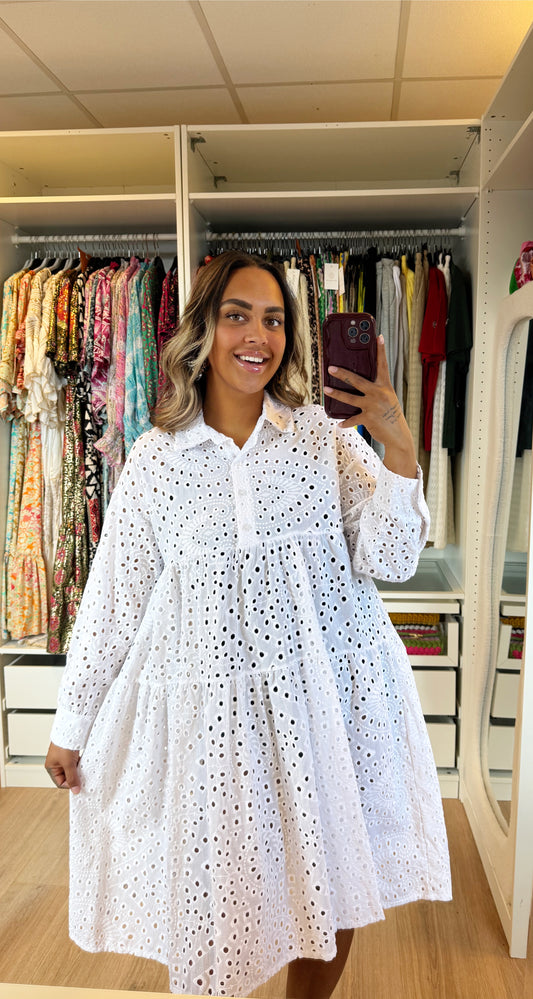 Broderie cotton midi dress white