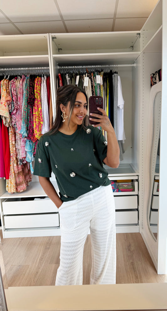 Flora flower sequin shirt forest green