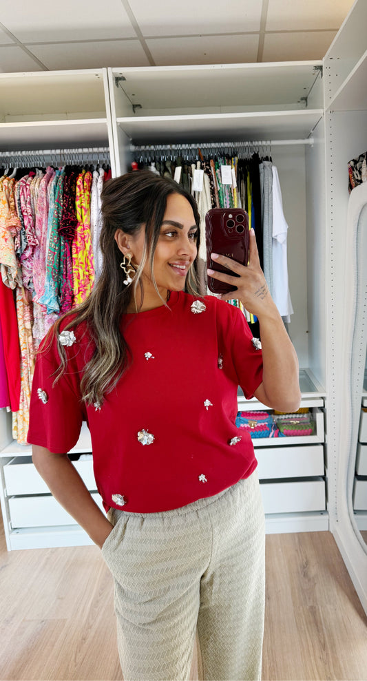 Flora flower sequin shirt red