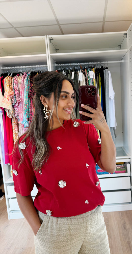 Flora flower sequin shirt red